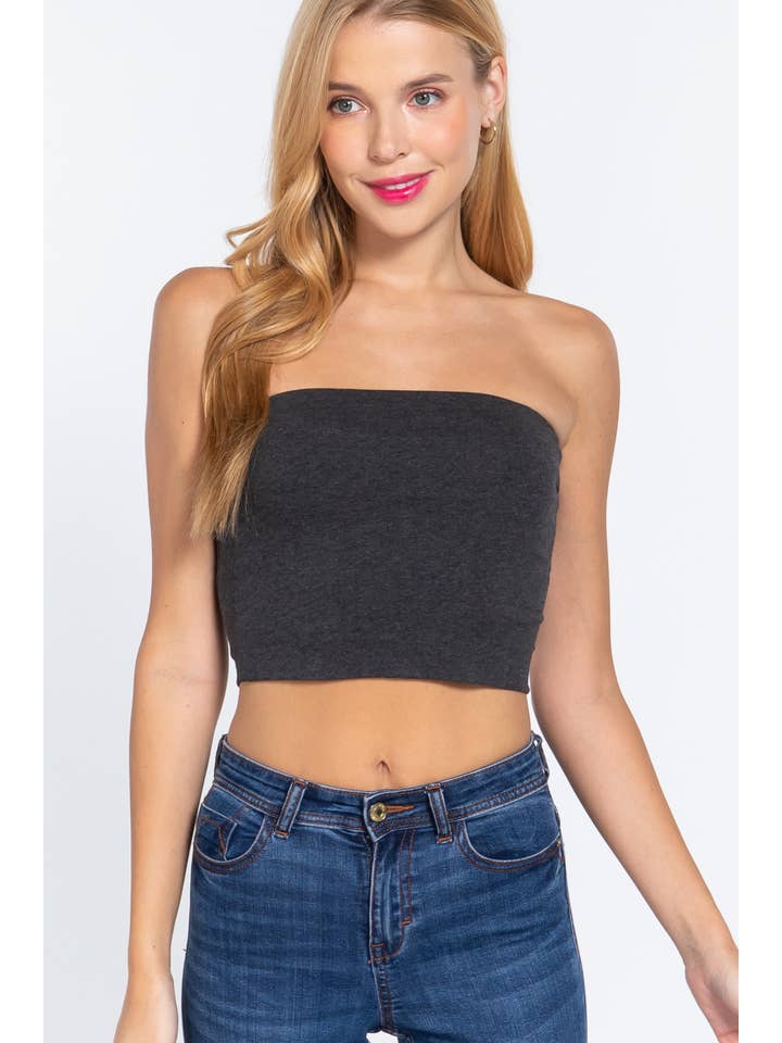 42POPS - Wholesale Knit Top - Women's - ',,._ Fitted Crop Tube Cotton Spandex Top