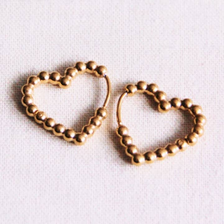 Aro de corazón de acero inoxidable 16mm "bolas" - oro para venta al por mayor de Bazou