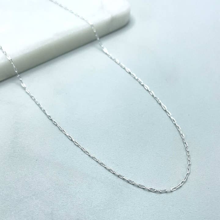 925 Sterling Silver 1mm Paperclip Chain, Dainty Chain, 18 Inches Long for wholesale by Luxus Accessories