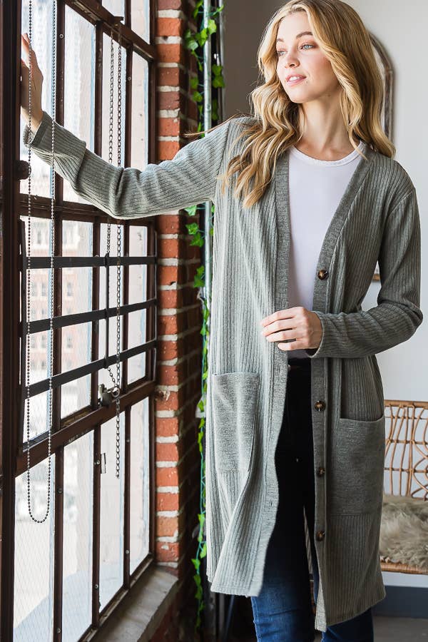 Pink Irene Wholesale - Vendita all'ingrosso Cardigan - Donna - CARDIGAN A COSTE TINTA UNITA CON TASCA A TINTA UNITA8