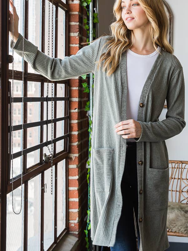 Pink Irene Wholesale - Vendita all'ingrosso Cardigan - Donna - CARDIGAN A COSTE TINTA UNITA CON TASCA A TINTA UNITA8