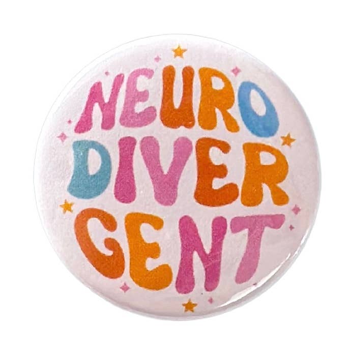 Neurodivergent pin back buttons for wholesale by Desi design and chai