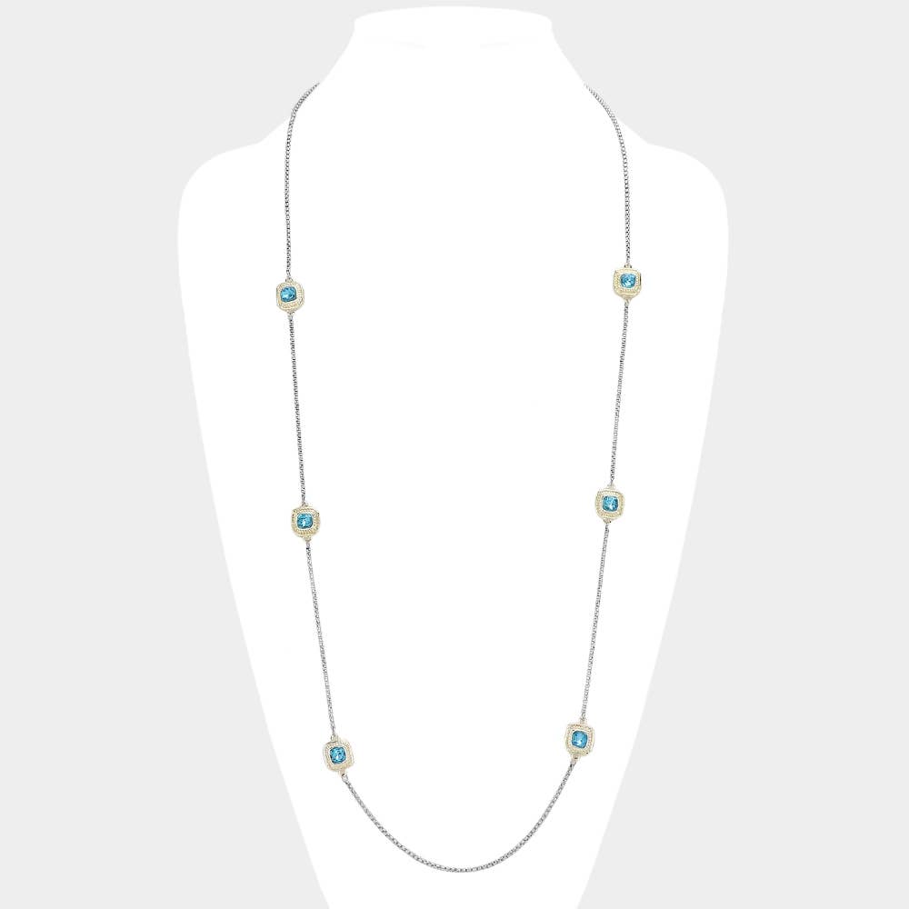 Sensibling Corp. - Wholesale Pendant/Charm Necklace - 14K Gold Plated Two Tone Square Pendant Station Necklace4