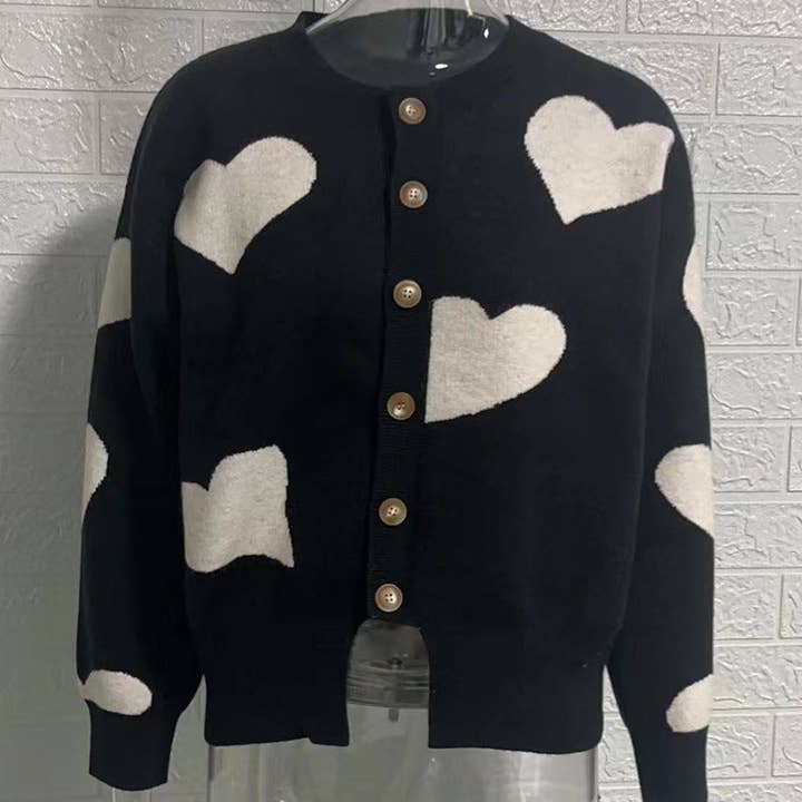 Sweetkama - Wholesale Cardigan - Women's - Ladies Round Neck Heart Botton Open Cardigan 2368