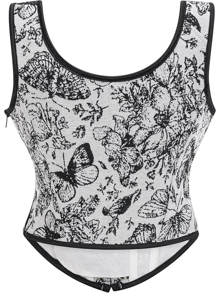 Western Fashion - Venta al por mayor Corsé - Mujer - Corsé con estampado floral blanco y negro3