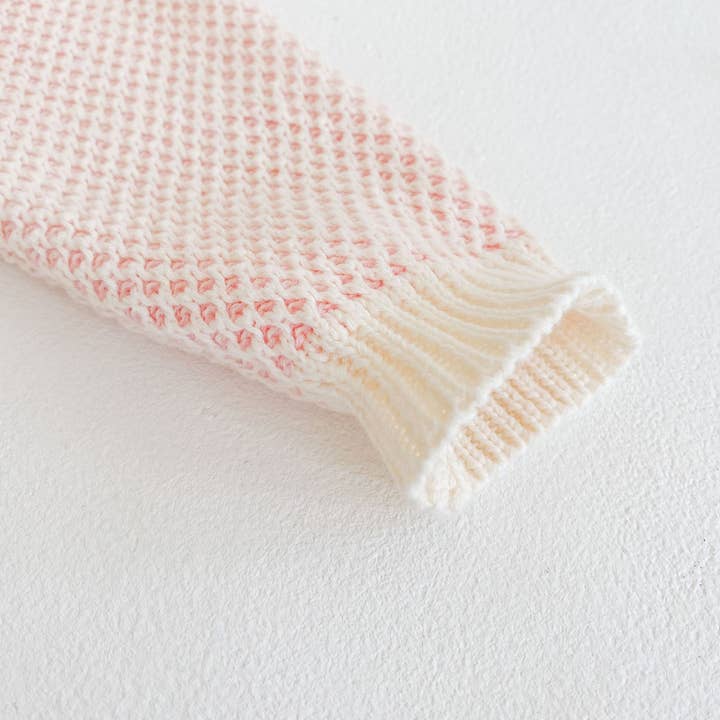 Pink Baby Girl Knitted Mixed Wool Contrast Pattern Ruffle Design Long Sleeve Onesies for wholesale on Faire7