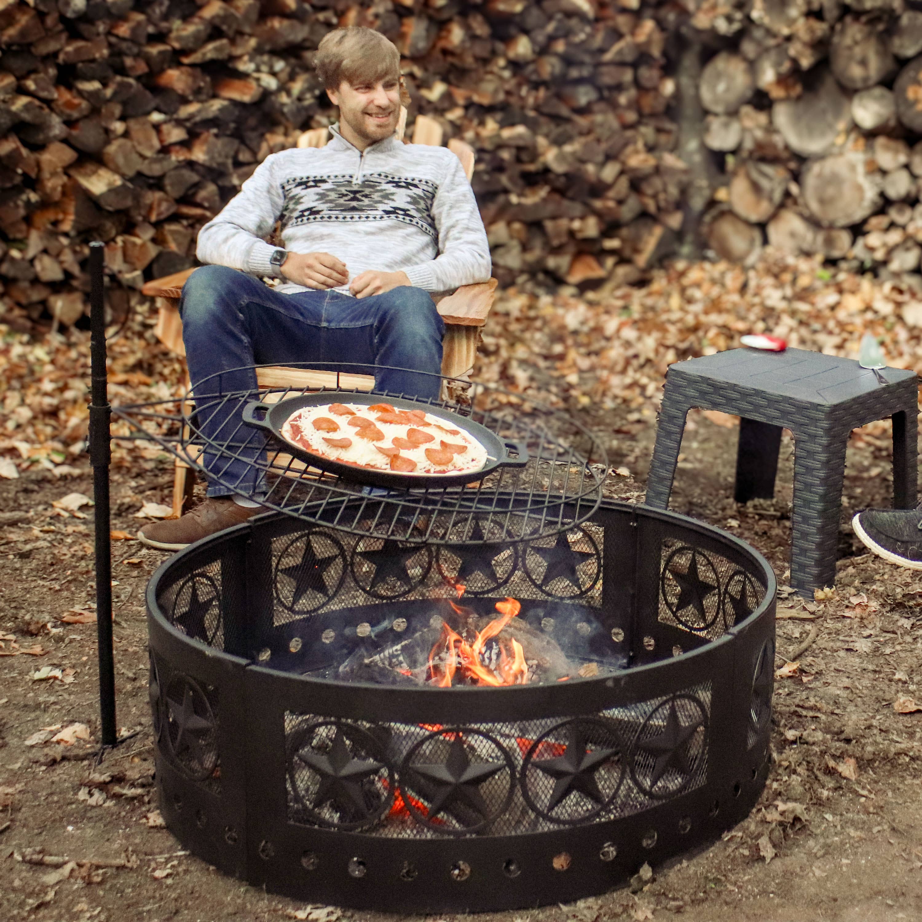 Sunnydaze Decor - Wholesale Fire Pit - 36 in Four-Star Cut-Out Fire Pit Ring with Poker6
