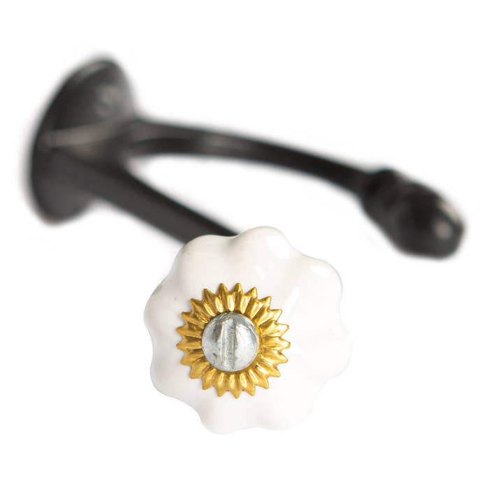 Rinkit Ltd – wholesale Wall hook – Ceramic Flower Hat & Coat Hook - W30mm x H140mm - Black5