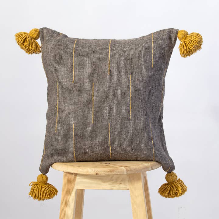 Moroccan Pillow-Handmade Pillow-Throw Pillow-Grey AndMustard för wholesale av woolsouk ( We handle U.S. import procedures for you )