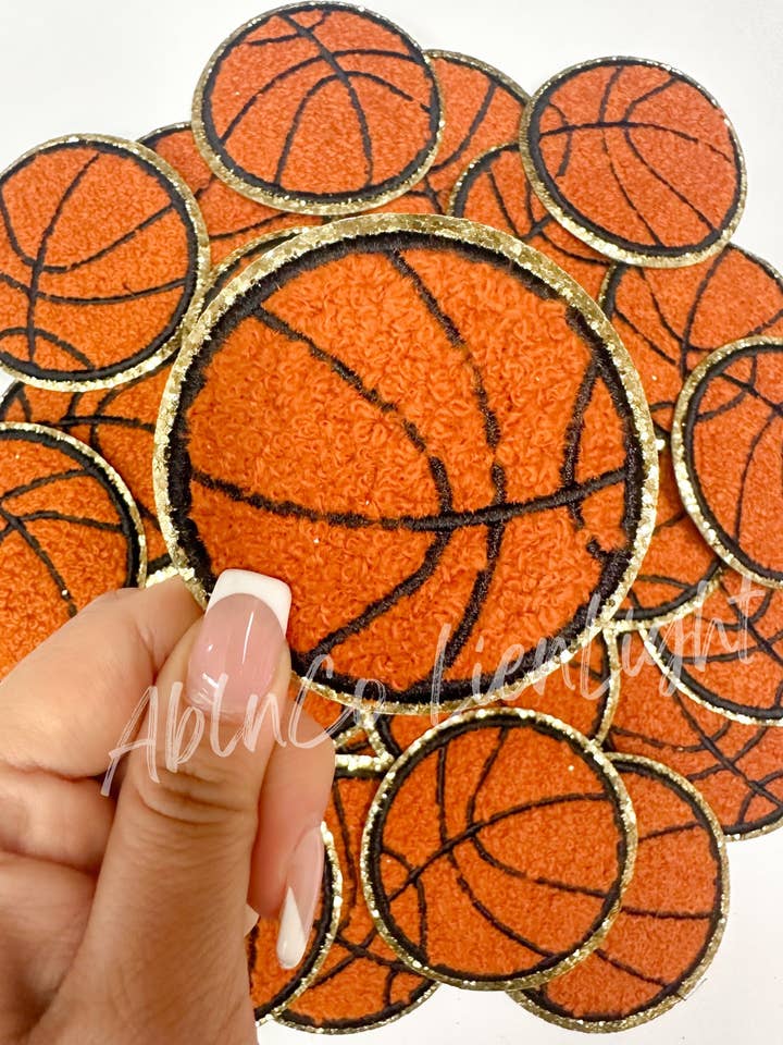 trucker hat patches 3” basketball chenille glitter patch for wholesale by ABLNco