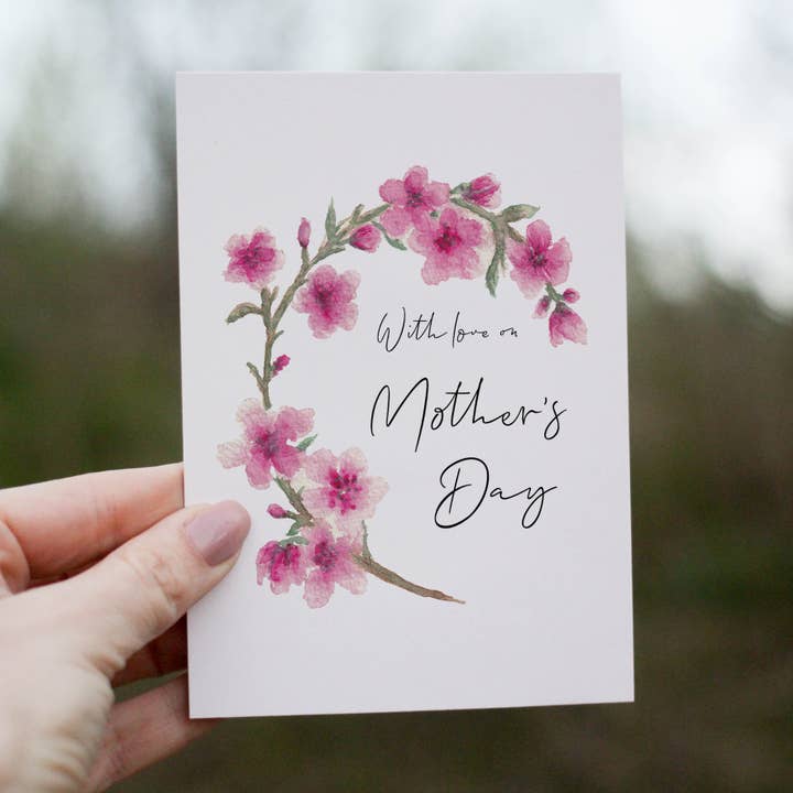 Cherry Blossom Mothers Day Greetings Card for wholesale by Lucy Locks Art