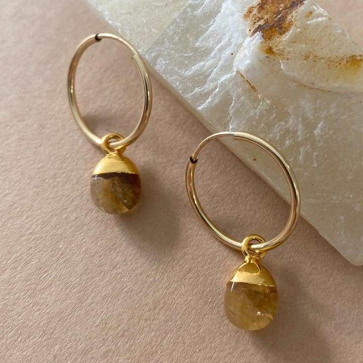Citrine Tiny Tumbled Hoop Earrings | Success (Gold) for wholesale by Decadorn