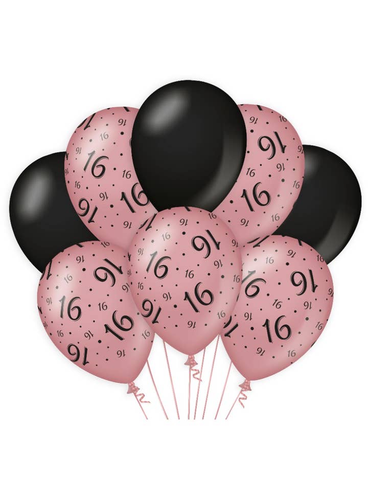 Luftballons zum Geburtstag rosa/schwarz - 16 für den Großhandel von PD Party