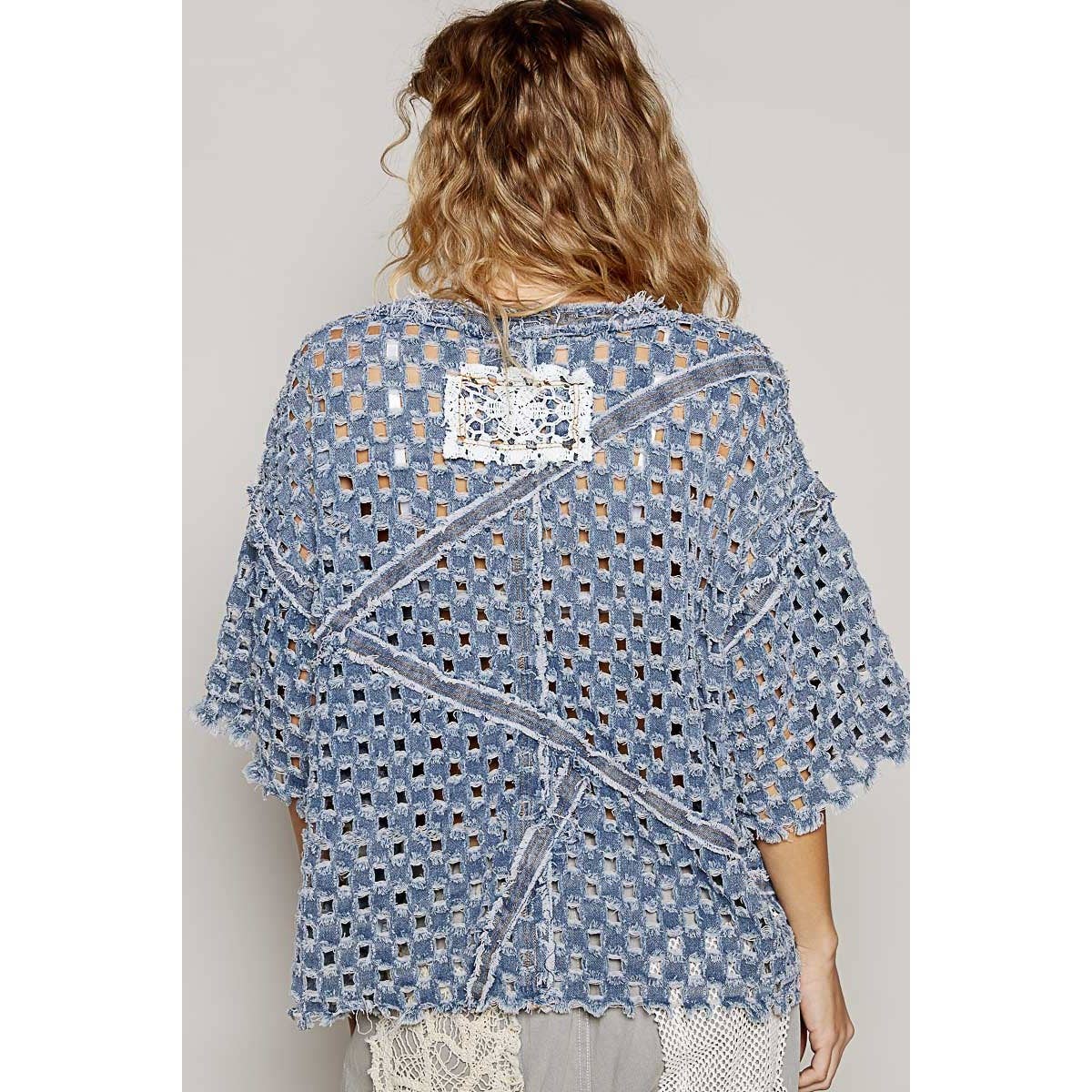 Pol Clothing - Vente Haut en maille – femme - Haut vintage délavé à manches courtes et poche avant4