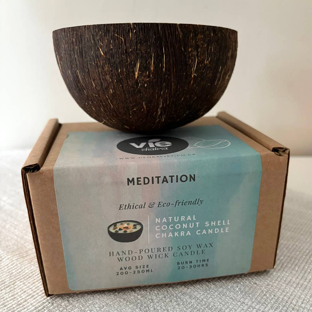 VIE – Großhandel Kerze im Glas / gefüllte Kerze – Meditationskerze aus Kokosnussschale mit 7 Chakra-Edelsteinen2
