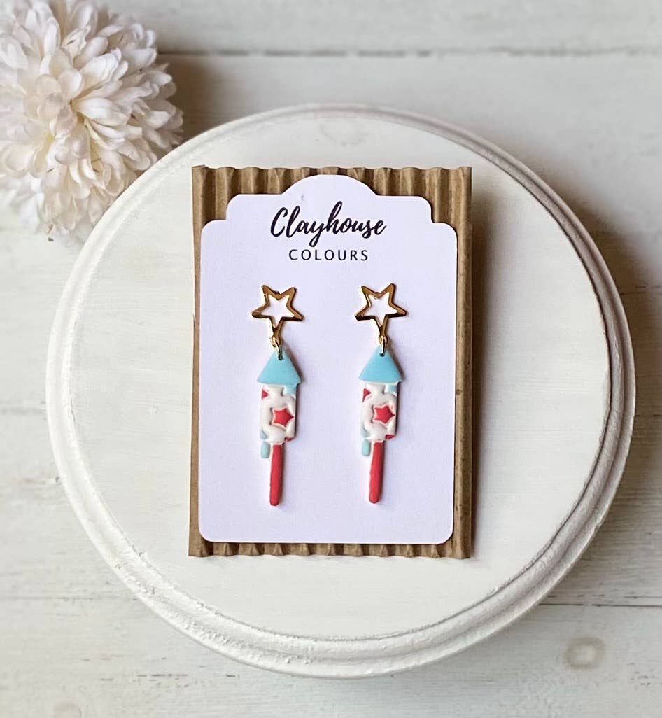Clayhouse Colours – Brincos de argola por atacado – Brincos Artesanais do Quatro de Julho | Brincos Vermelhos, Brancos e Azuis6