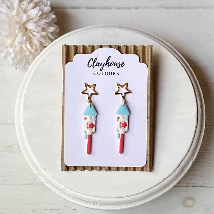 Clayhouse Colours - Wholesale Dangle Earrings - Fourth of July Handmade Earrings | Red White & Blue Earrings6