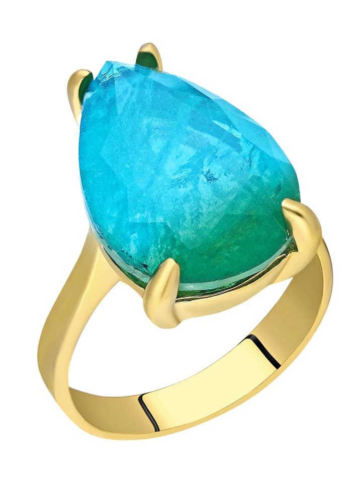 Blauwgroene traanvormige Paraiba toermalijn ring goud voor wholesale door ALEXIS DAOUD JEWELRY