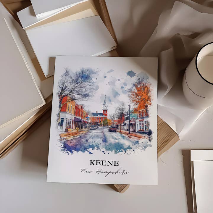 Premium Travel Art - Wholesale Art Print - Keene NH Wall Art, Keene Print, New Hampshire Watercolor Art, Keene NH Gift, Travel Print, Travel Poster, Housewarming Gift