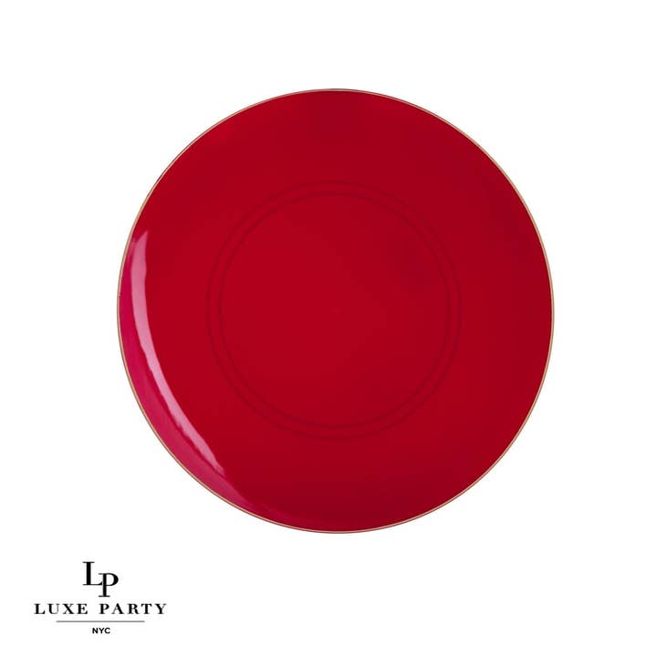 Luxe Party - Wholesale Disposable Plate - Red • Gold Round Plastic Plates | 10 Pack