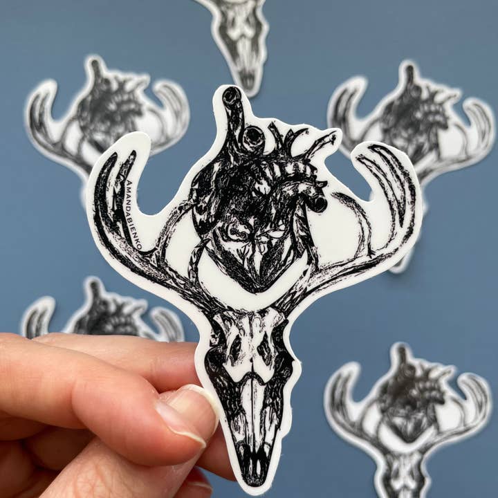 A.J.B- art goodies – wholesale Sticker – Goth/Pagan Vibe Deer Anatomy Skull & Heart Sticker/Magnet1
