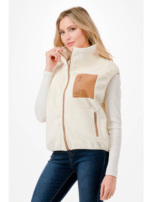 Color 5 - Wholesale Outerwear Vest - Women's - Polar fleece soft contrast pockets fashion zipper vest