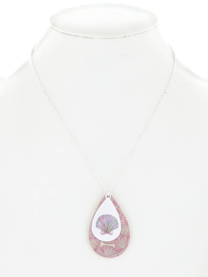 Sea Shell Double Layered Teardrop Pendant Necklace for wholesale by SP Sophia Collection