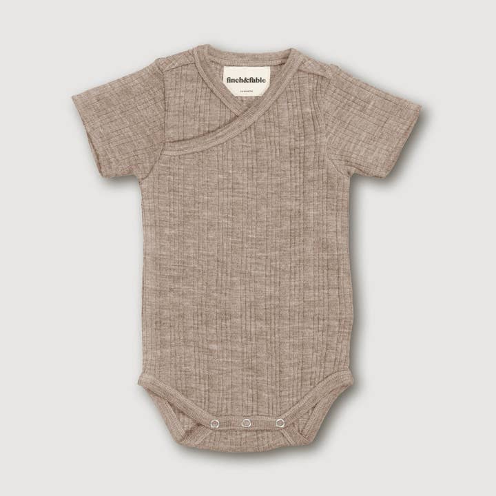 Wool Rib S/S Bodysuit - Sand for wholesale by Finch & Fable