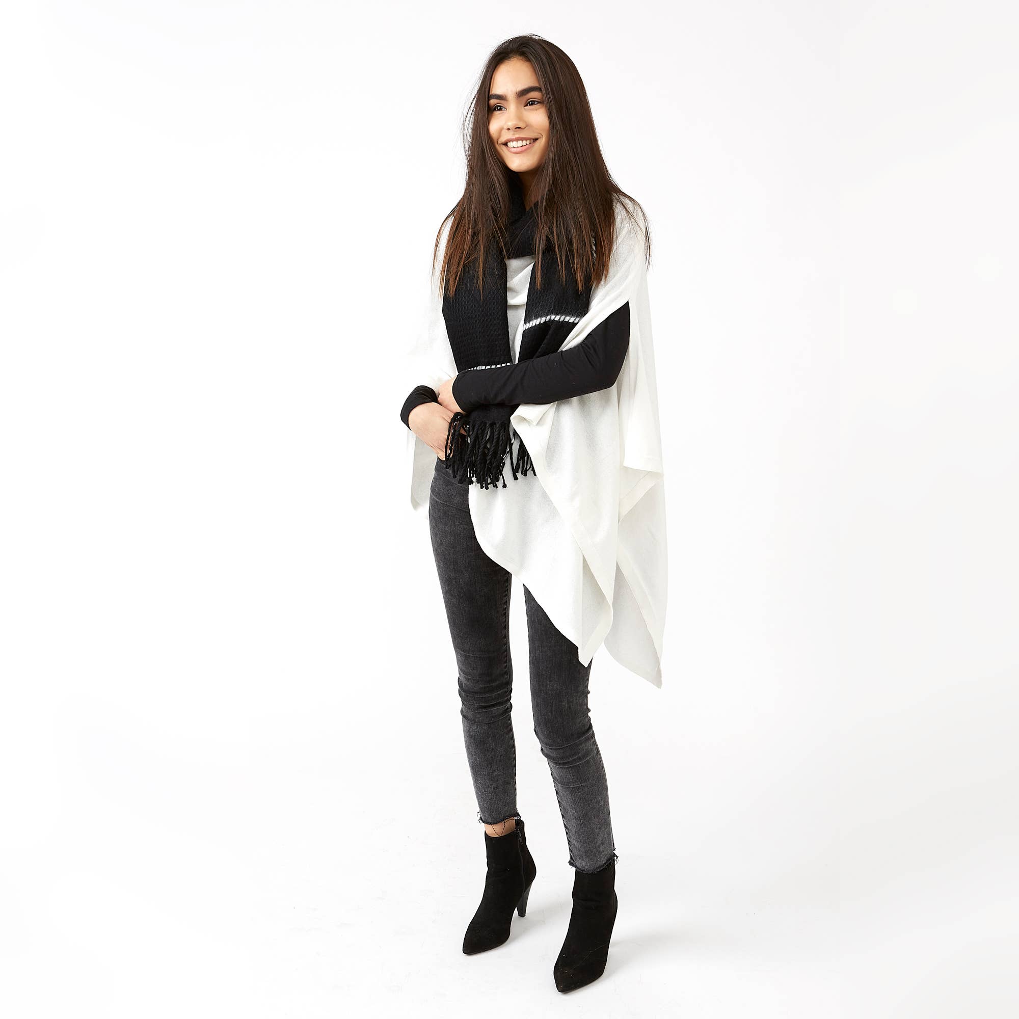 Hadley Wren - Wholesale Poncho - Women's - Ivory Solid Cotton Poncho1