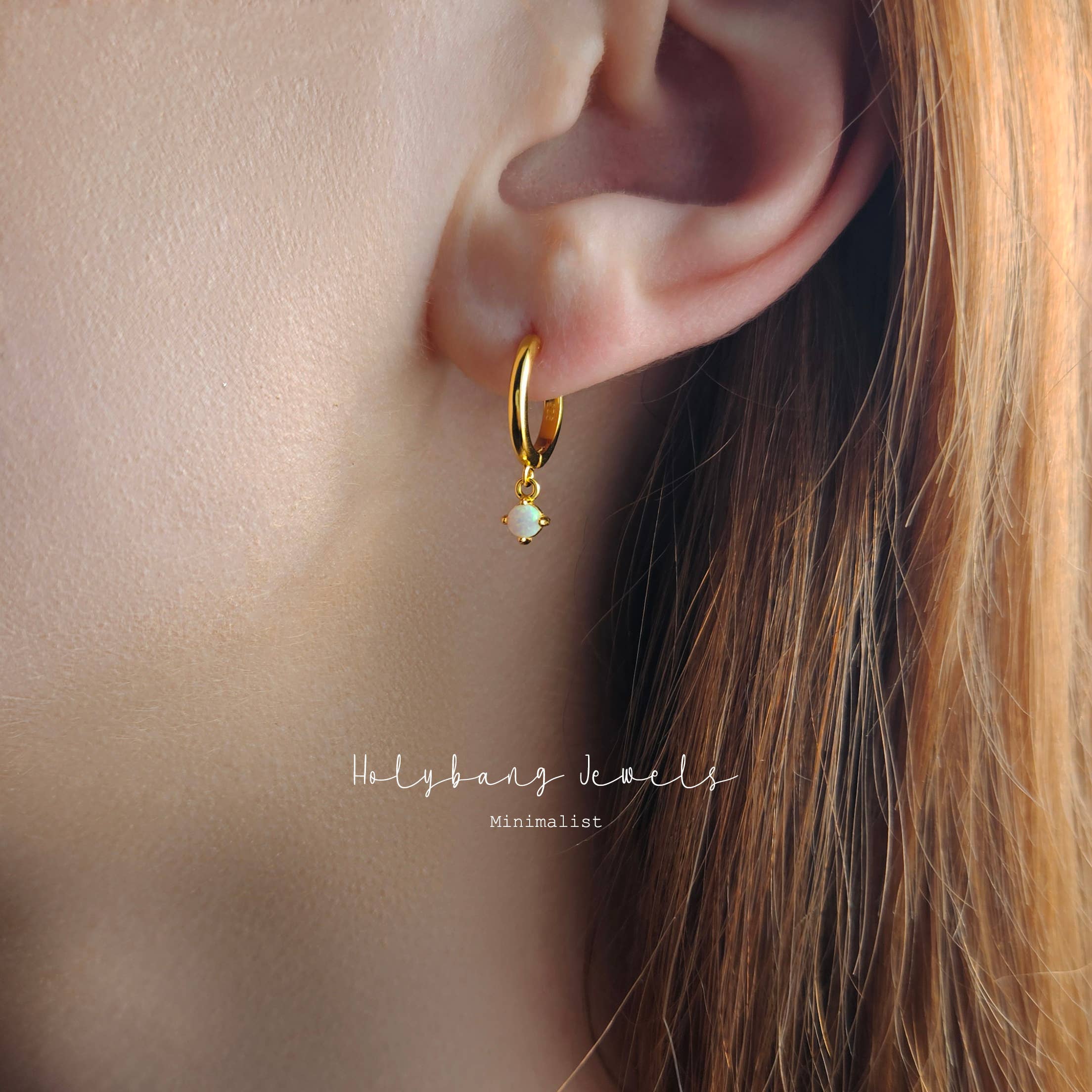 HolyBang Jewels - Wholesale Huggie Earrings - MINIMALIST OPAL DANGLE HOOP EARRINGS - E-H6035OPAL1
