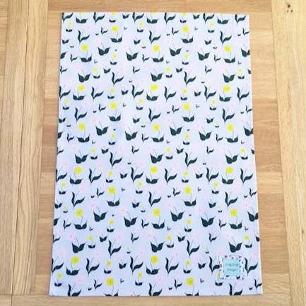Organic Cotton Tea Towel - First Flowers Lilac Dusk for wholesale by Nicky Web Designs