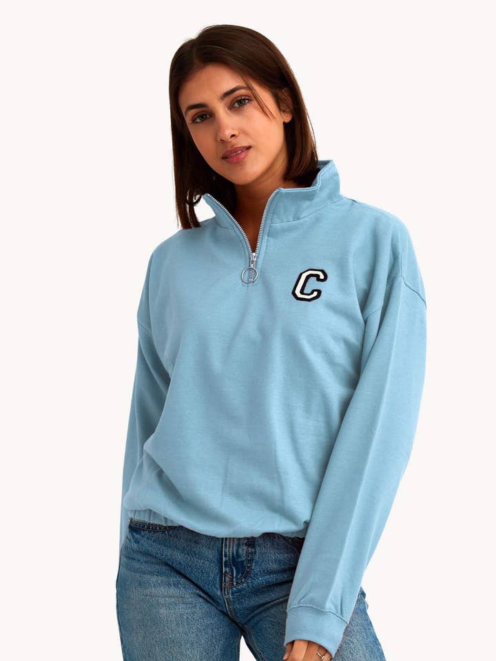 CROP ZIPPER SWEATSHIRT LIGHT BLUE | MICRO INITIAL for wholesale by Anitials