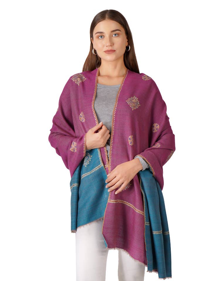 Handcrafted Pashmina Shawl – Double Faced - Purple & Blue for wholesale by PASHWRAP