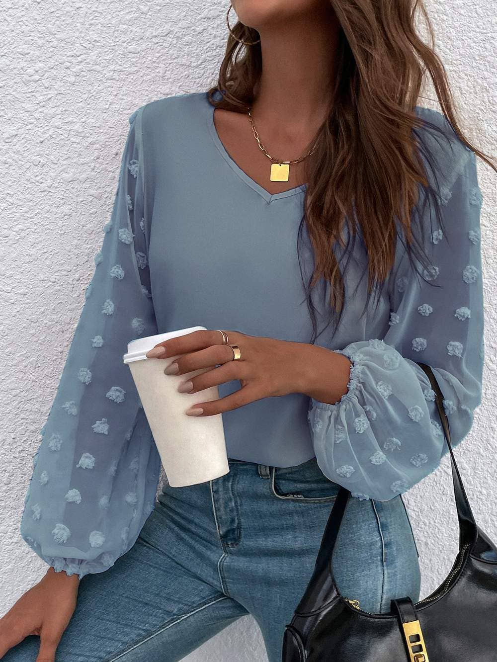 Fashion Combination - Wholesale Blouse - Women's - swiss dot bishop sleeve blouse10