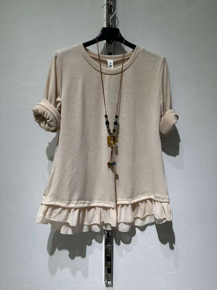 Only Yuan - Vente T-shirt – femme - T-shirt REF 1439 en 95 % viscose et 5 % élasthanne avec volants et collier2