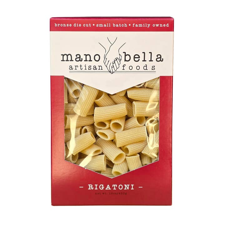 Rigatoni, handwerkliche Hartweizengrießnudeln 16 oz. für den Großhandel von Mano Bella Artisan Foods