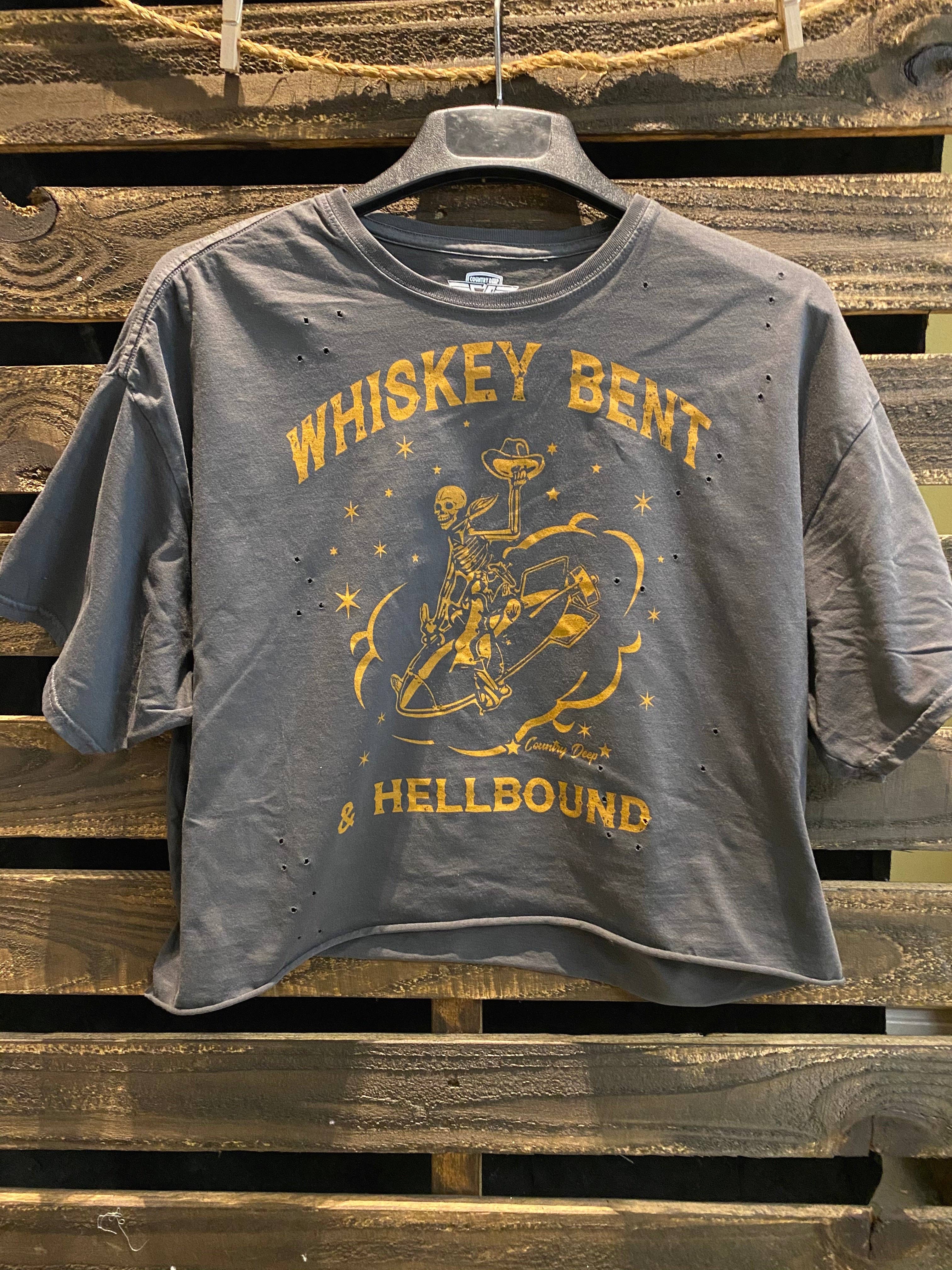 Country Deep Apparel - Wholesale Screen Printed T-Shirt - Women's - Whiskey Bent Hellbound OVERSIZED 90's vibe distressed Cropped  T- shirt1