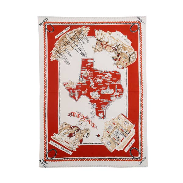 3ABVNTT1134_IVRD Set/3 TORCHONS VINTAGE TEXAS RED MAP 19 X 27 pour la vente par Karma Living