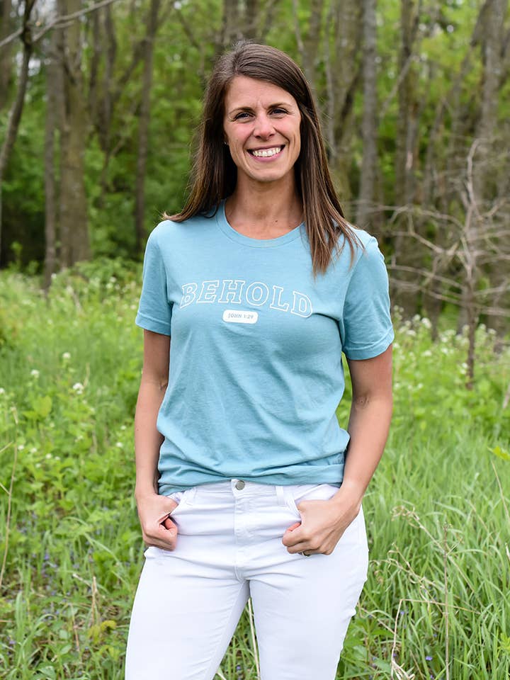 Behold Christian graphic tee, bible verse tee, faith based for wholesale by Six Notes Christian Clothing