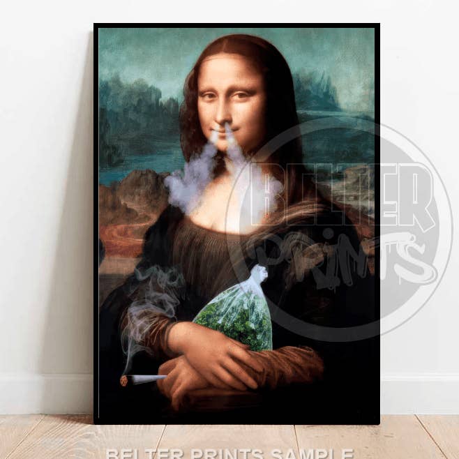 Mona 420 | Smoking Mona Lisa Wall Art Print for wholesale by Belter Prints
