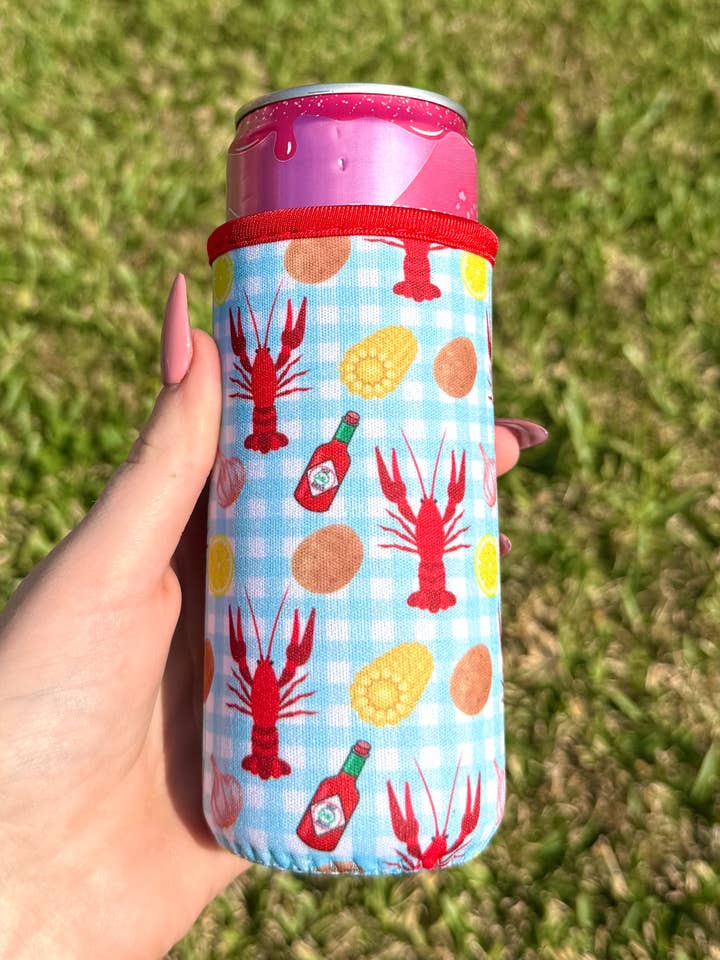 Crawfish Boil Energy Drink/Beer Can Slim Can Sleeve for wholesale by La Luna Belle LLC