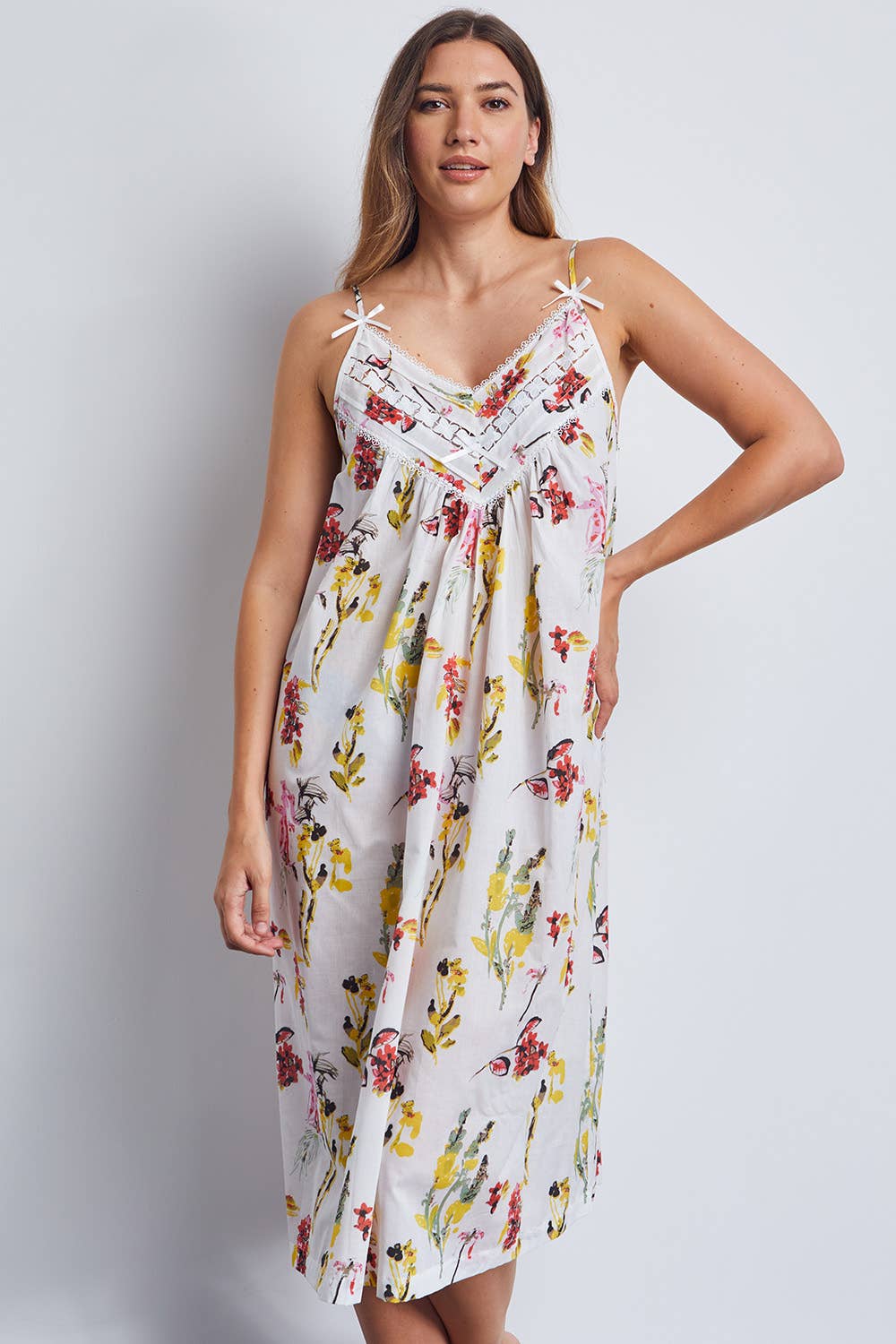 Floral Grace 100% Cotton Voile Strappy Flora Nightdress for wholesale on Faire