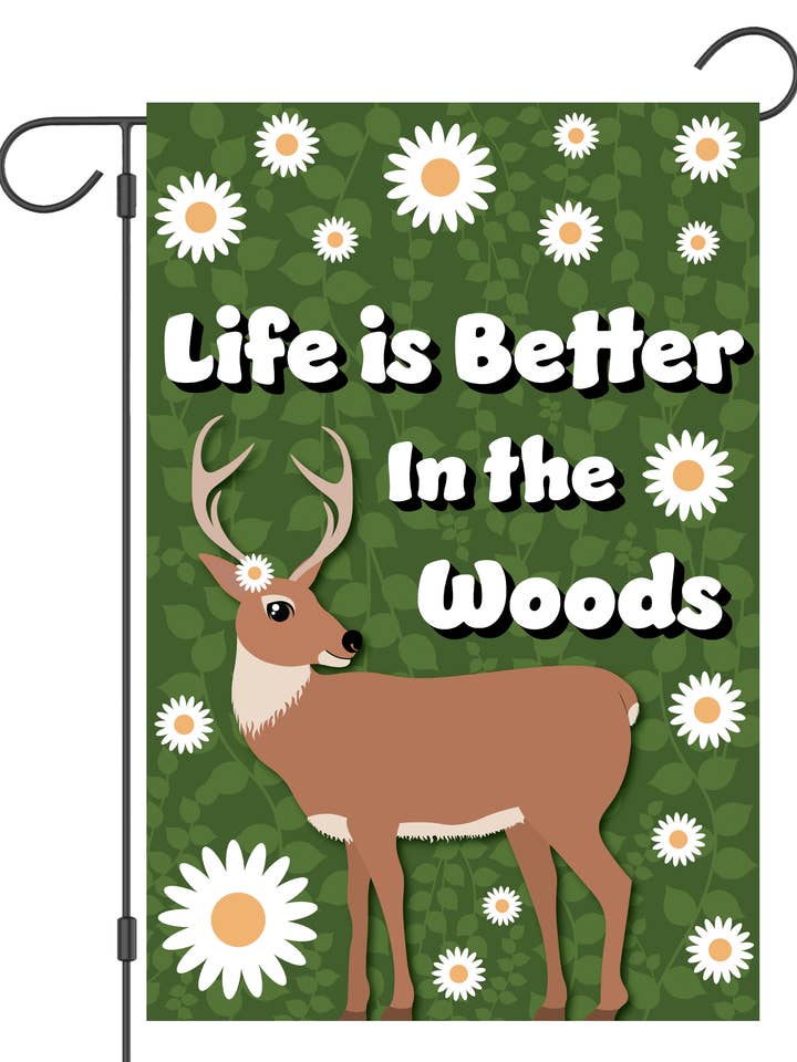 Livet er bedre i skoven haveflag for engroshandel hos Happy Cow Lawn Decor