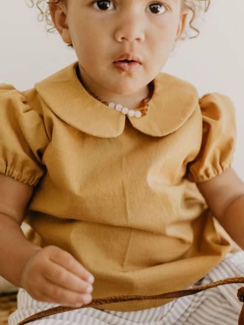 Millie Peter Pan Collar with SHORT puff sleeves Top for wholesale by Tate & Adele