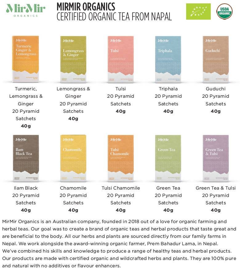 Pickle and Spice – Sacos de chá por atacado – Sacos de chá preto MIRMIR Certified Organic Ilam 40gm3