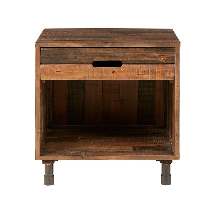 Olliix - Wholesale Bedroom Furniture - Industrial Wood Nighstand with Drawer and Storage, Dark