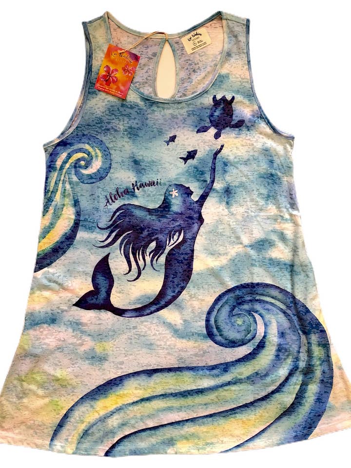 Kai Wahine Designs Burnout Tank Dress Coverup - Mermaid for wholesale by HAWAIIAN DRIFT INC