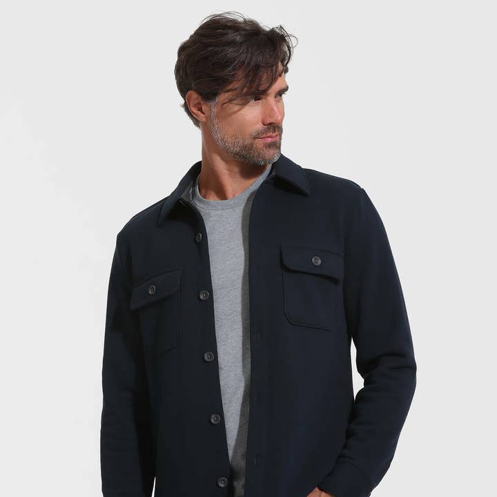 Navy Fleece Shacket for wholesale by True Classic
