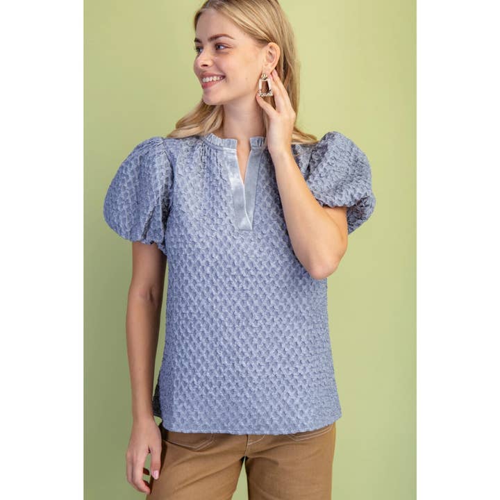 STYLE USA - Vente Tunique – femme - NOUVEAU Haut à manches bouffantes texturées10