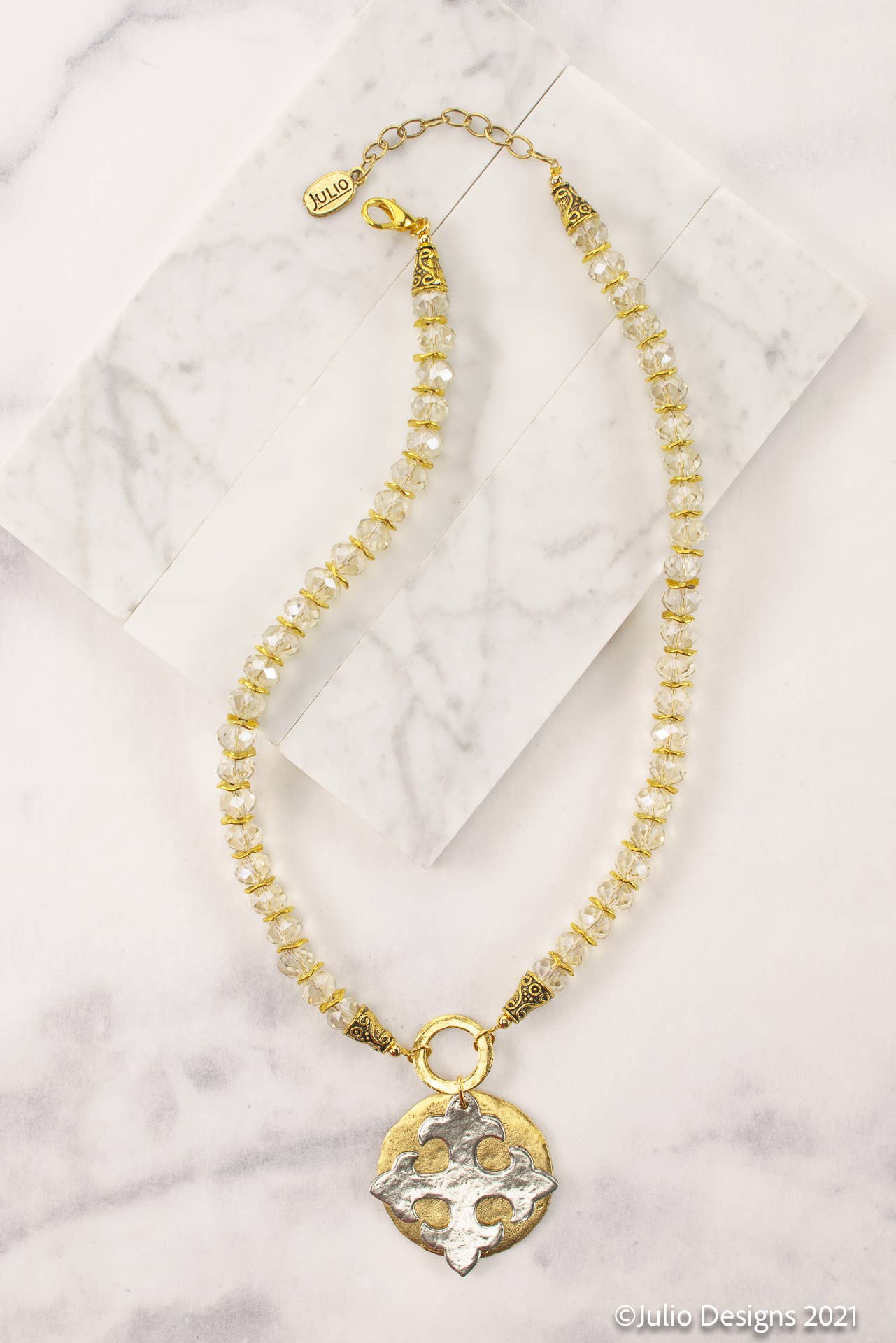 Julio Designs - Wholesale Pendant/Charm Necklace - Ginsburg Gemstone with Maltese Cross Pendant6